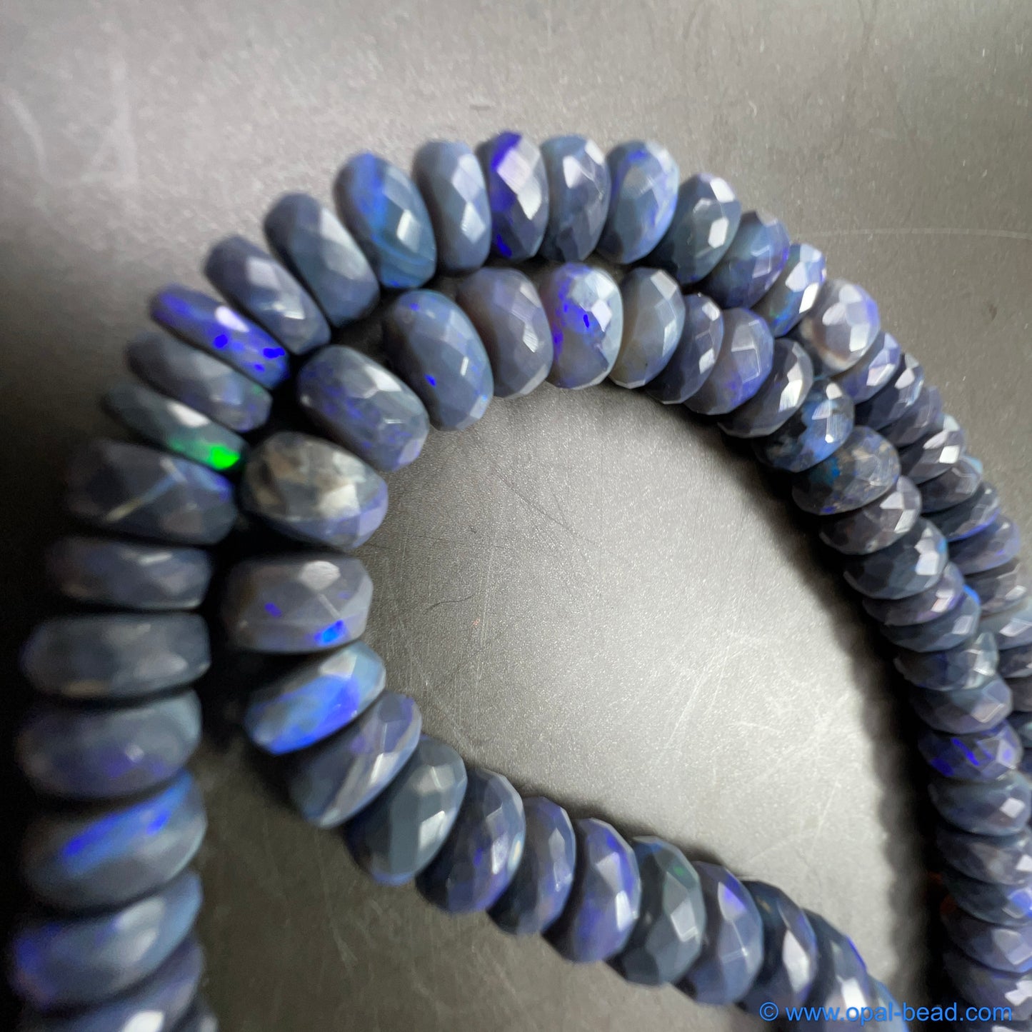 Australian Black Opal Faced Bead Necklace 110 ct 0032