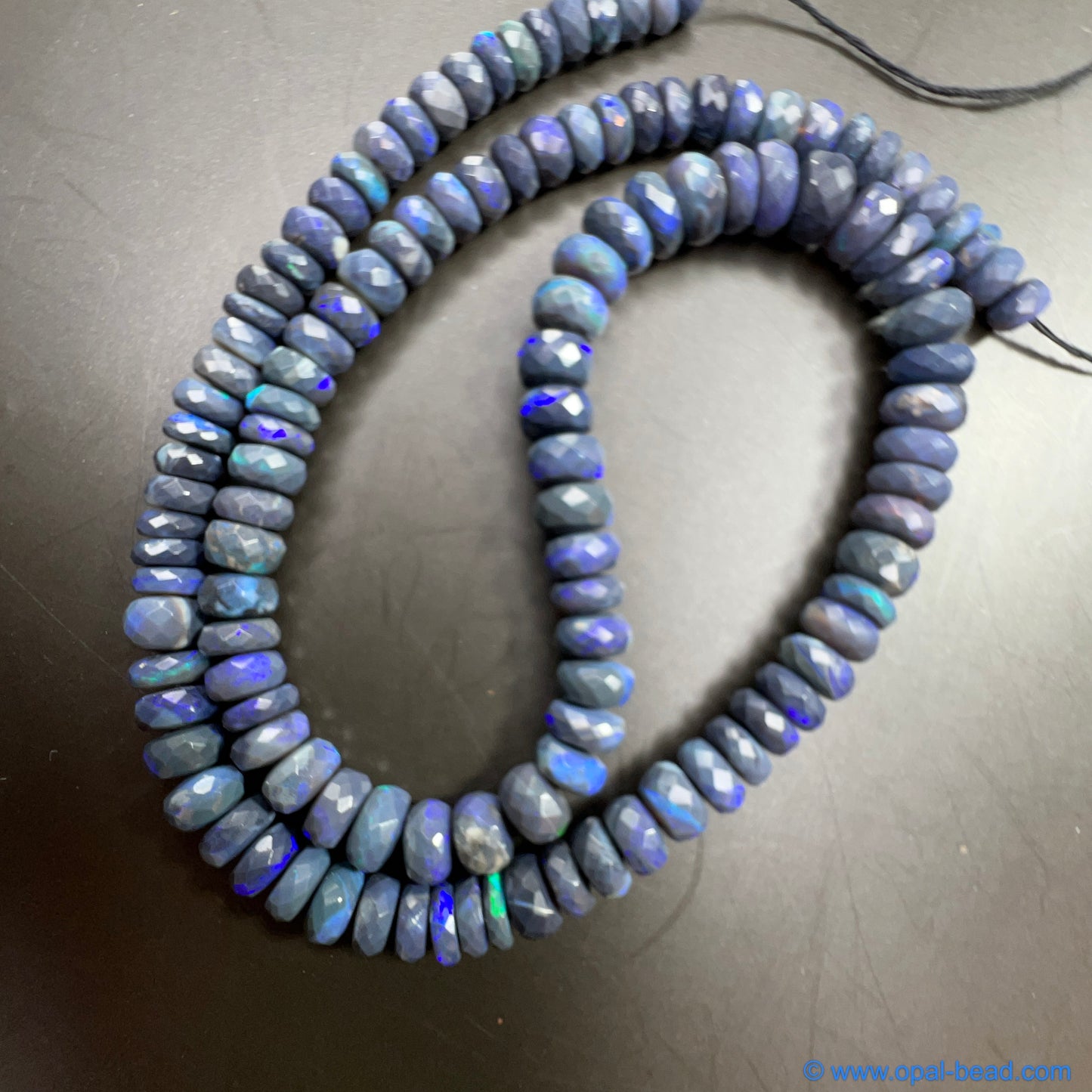 Australian Black Opal Faced Bead Necklace 110 ct 0032