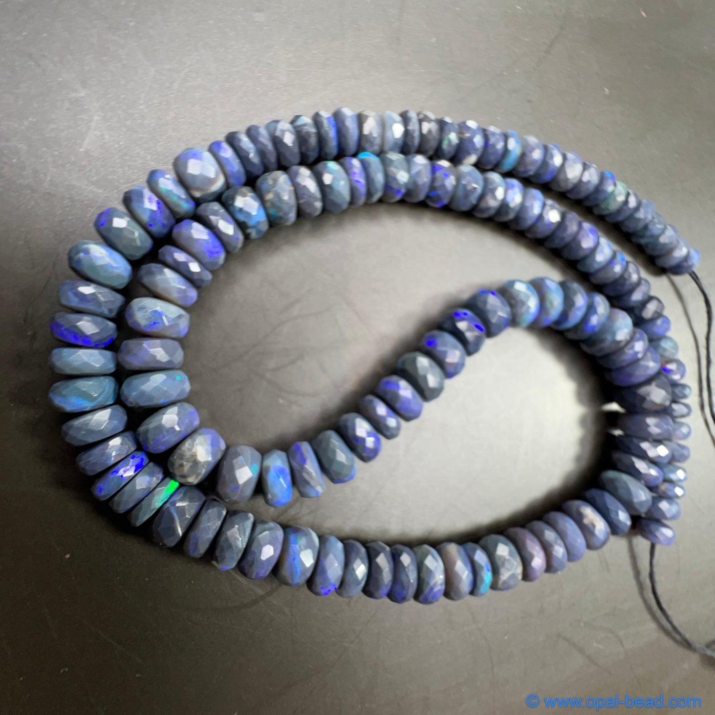 Australian Black Opal Faced Bead Necklace 110 ct 0032