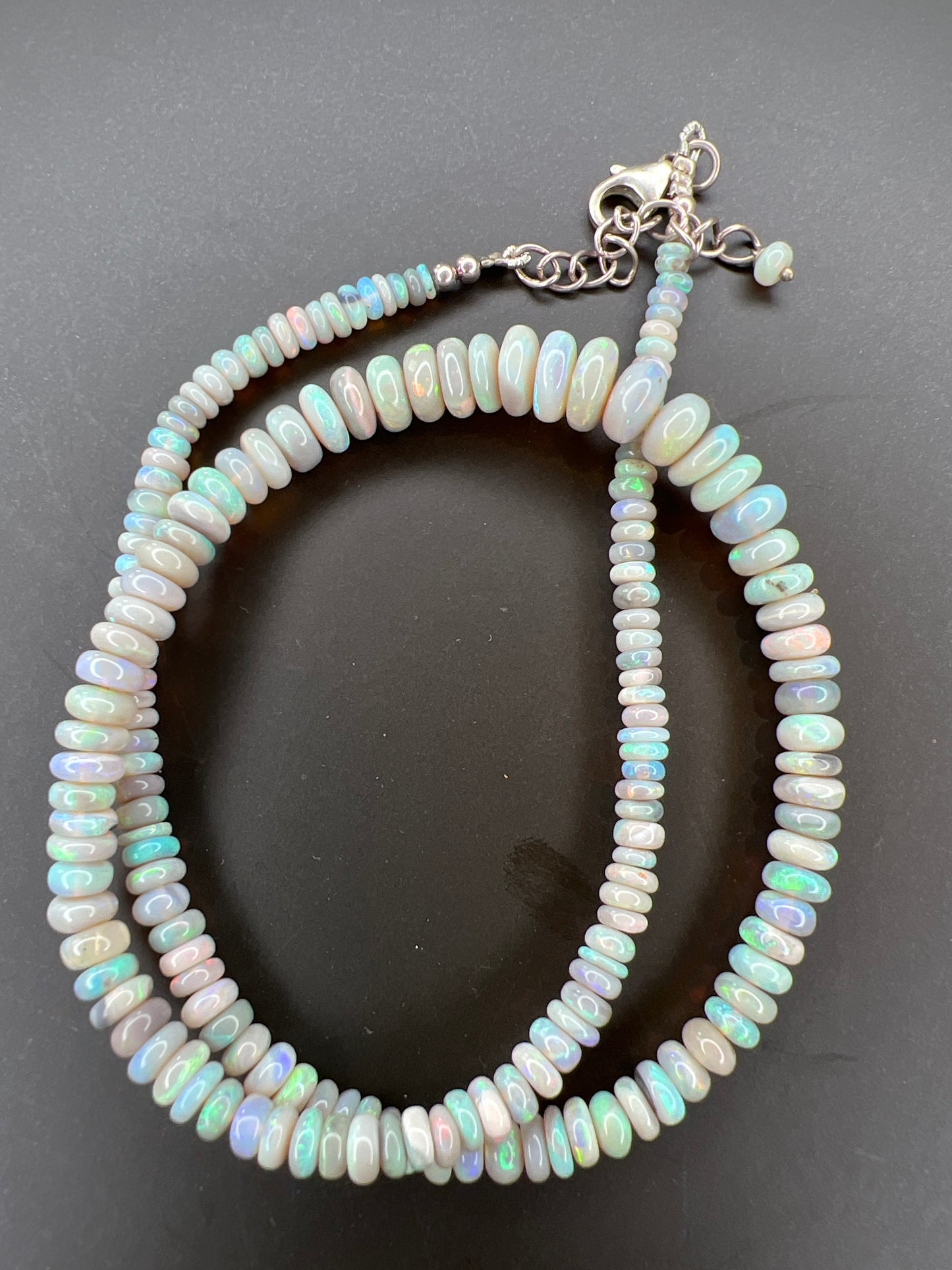 Southern Sky Semi-Black Lightning Ridge Opal Rondel Necklace - 20 Inches with Clasp 003