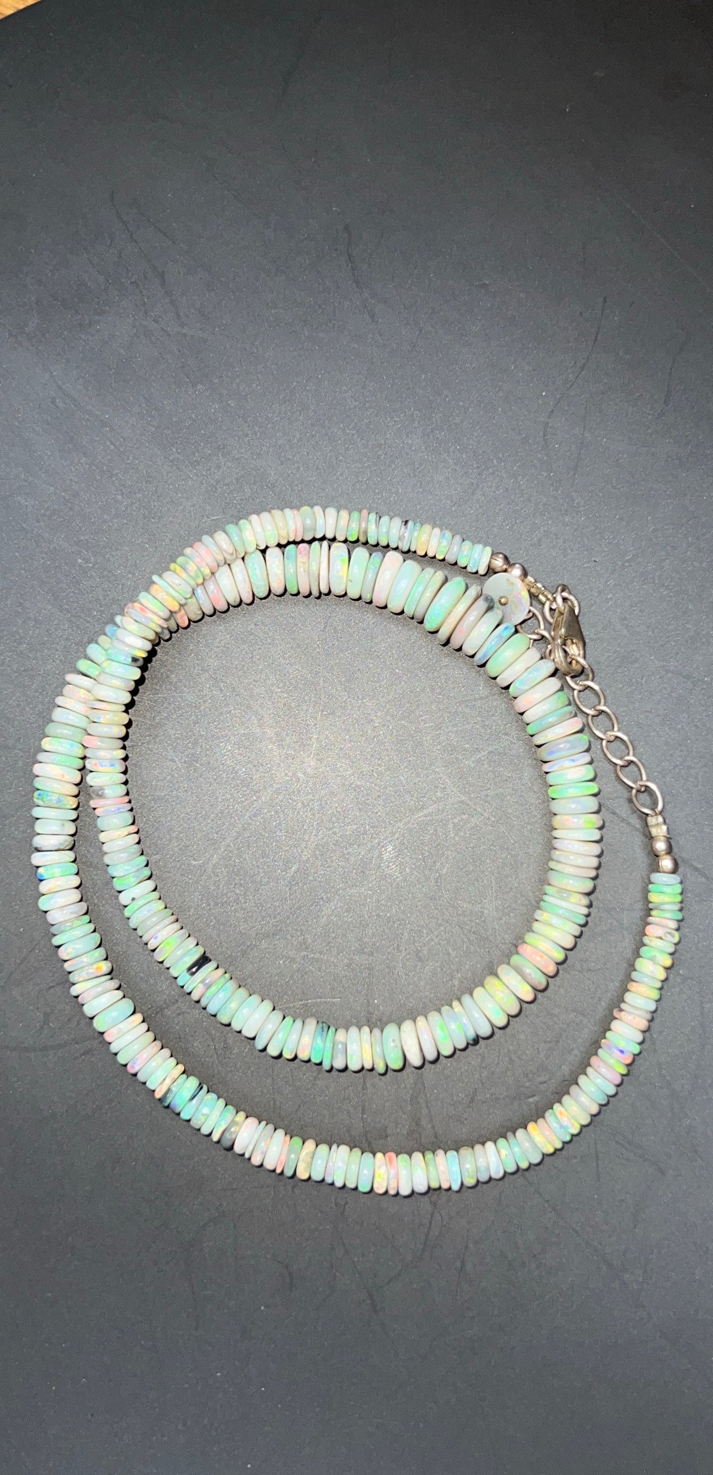 Australian White  Opal Rondelle  Bead Necklace  108 ct 0036 *