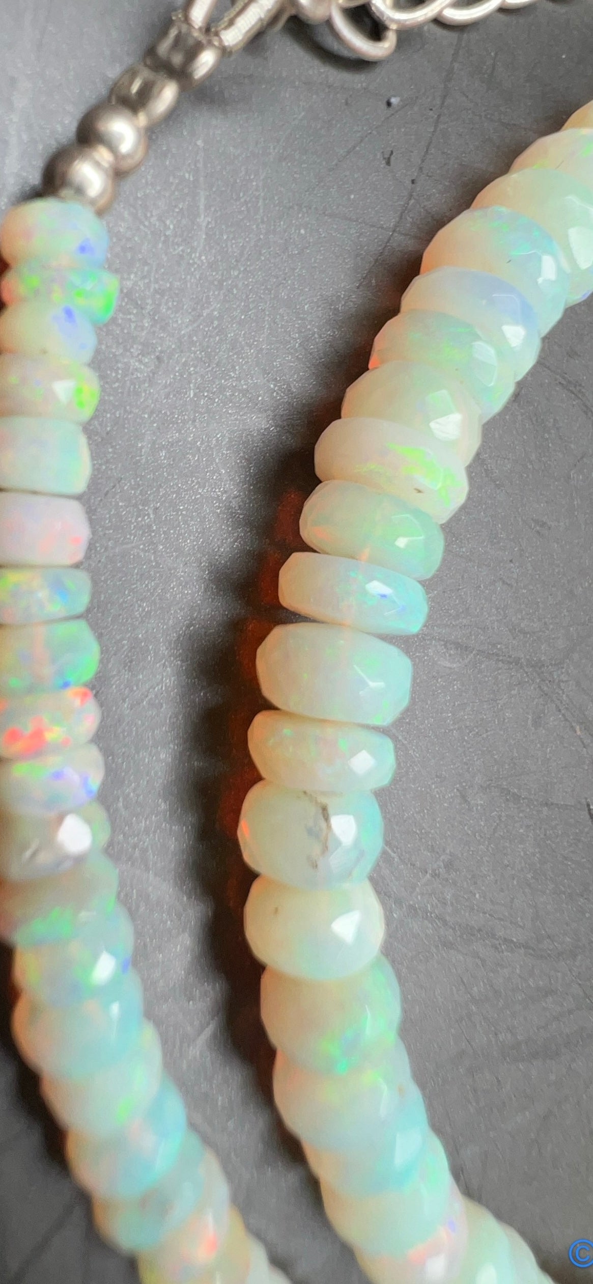 Australian White;Opal Faced Bead Necklace 0034