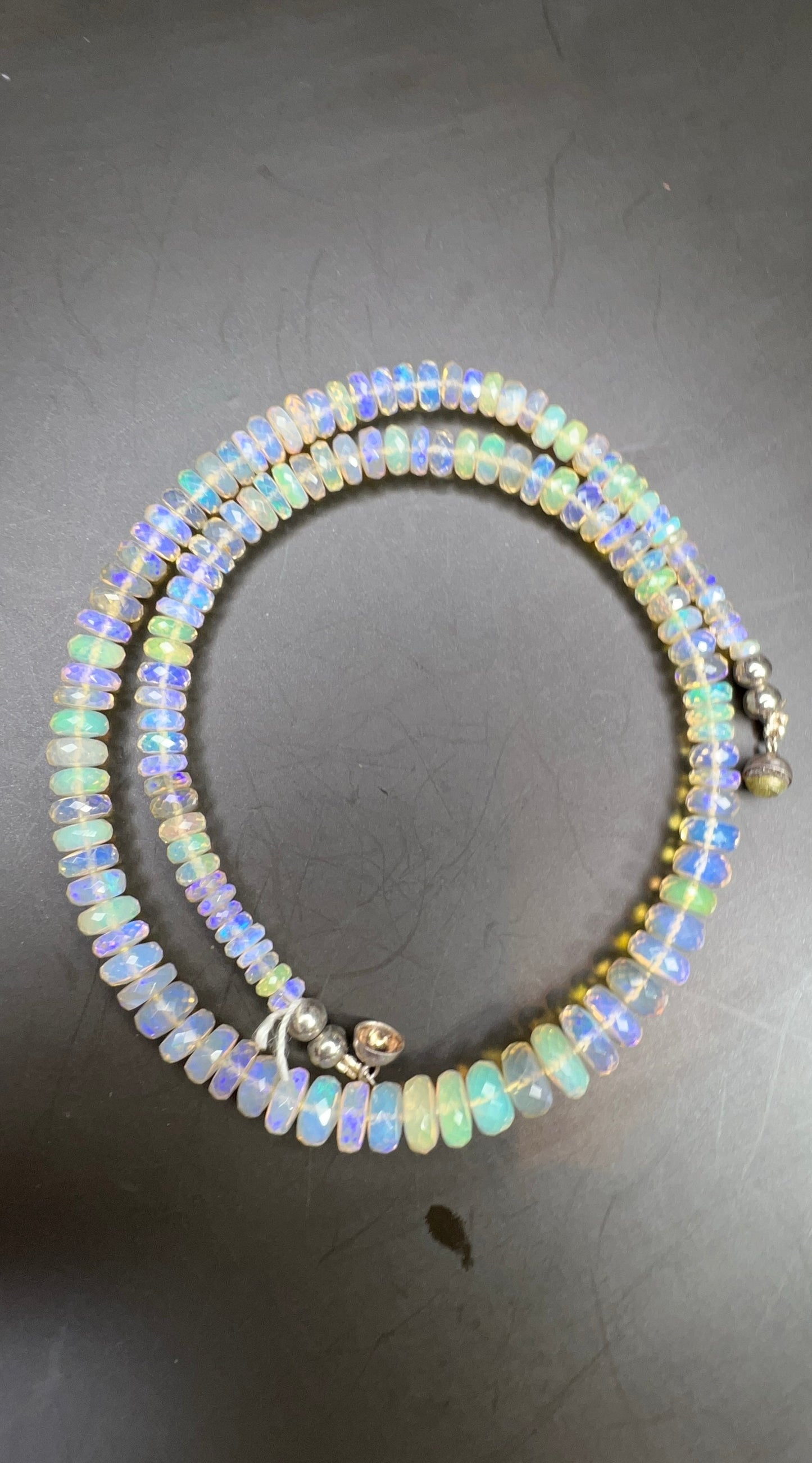 Australian Black Opal Crystal Faceted Bead Necklace 120 ct 0040