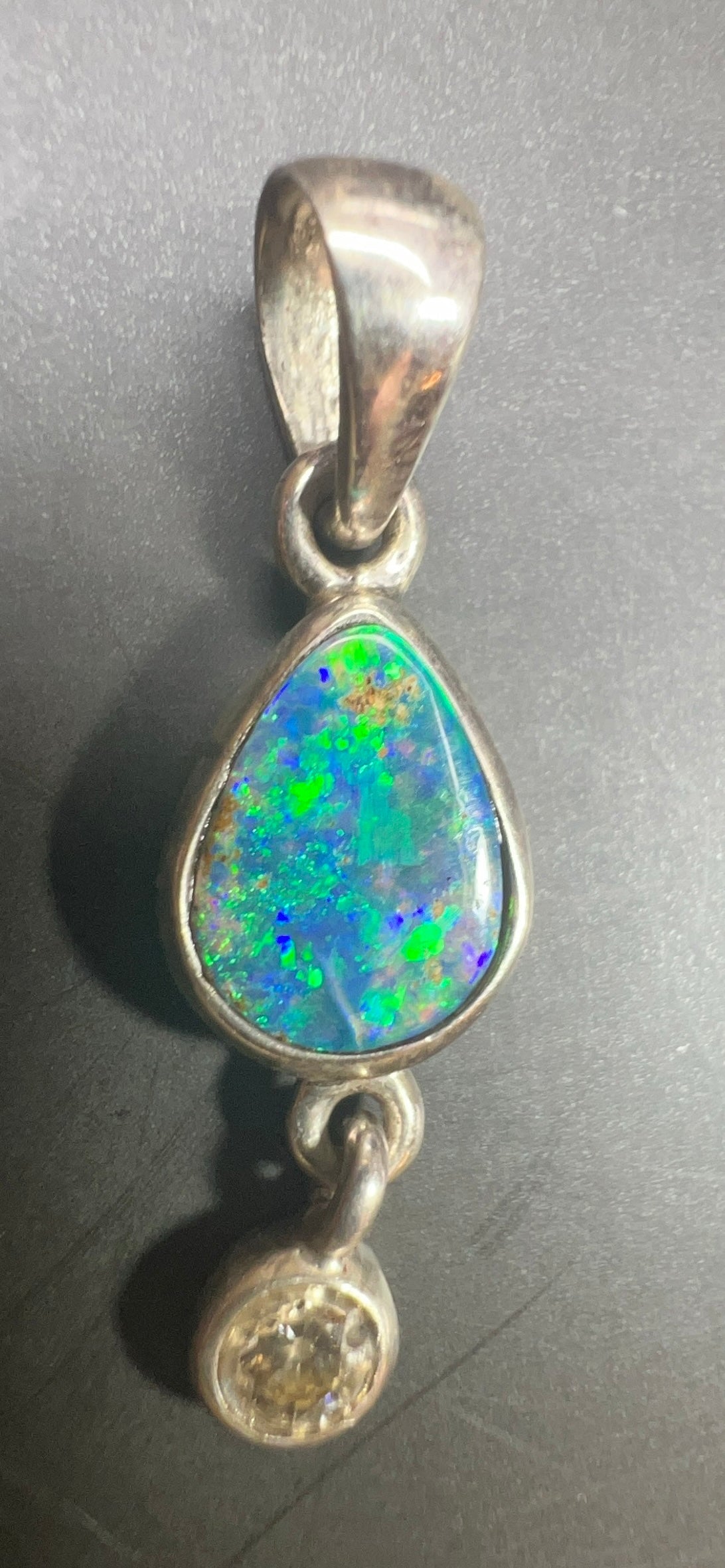 Australian Opal and Diamond Pendant  Sterling Silver 0027