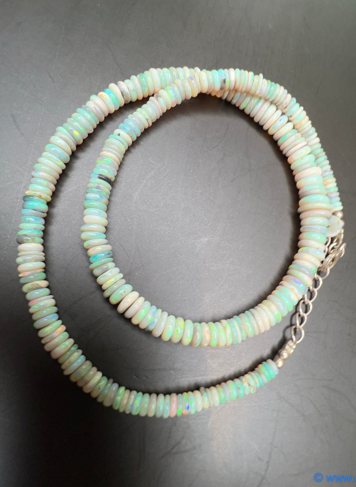 Australian White  Opal Rondelle  Bead Necklace  108 ct 0036 *