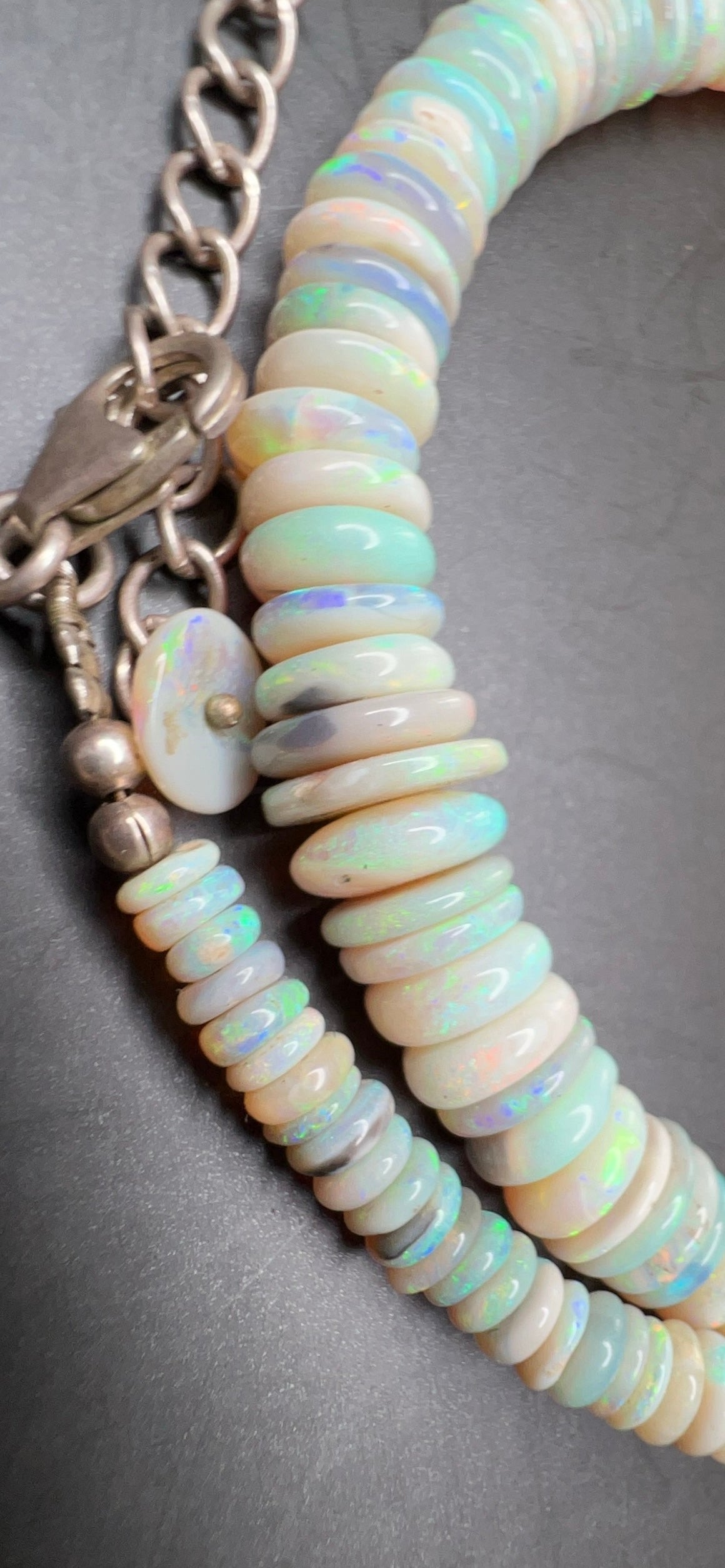 Australian White  Opal Rondelle  Bead Necklace  108 ct 0036 *