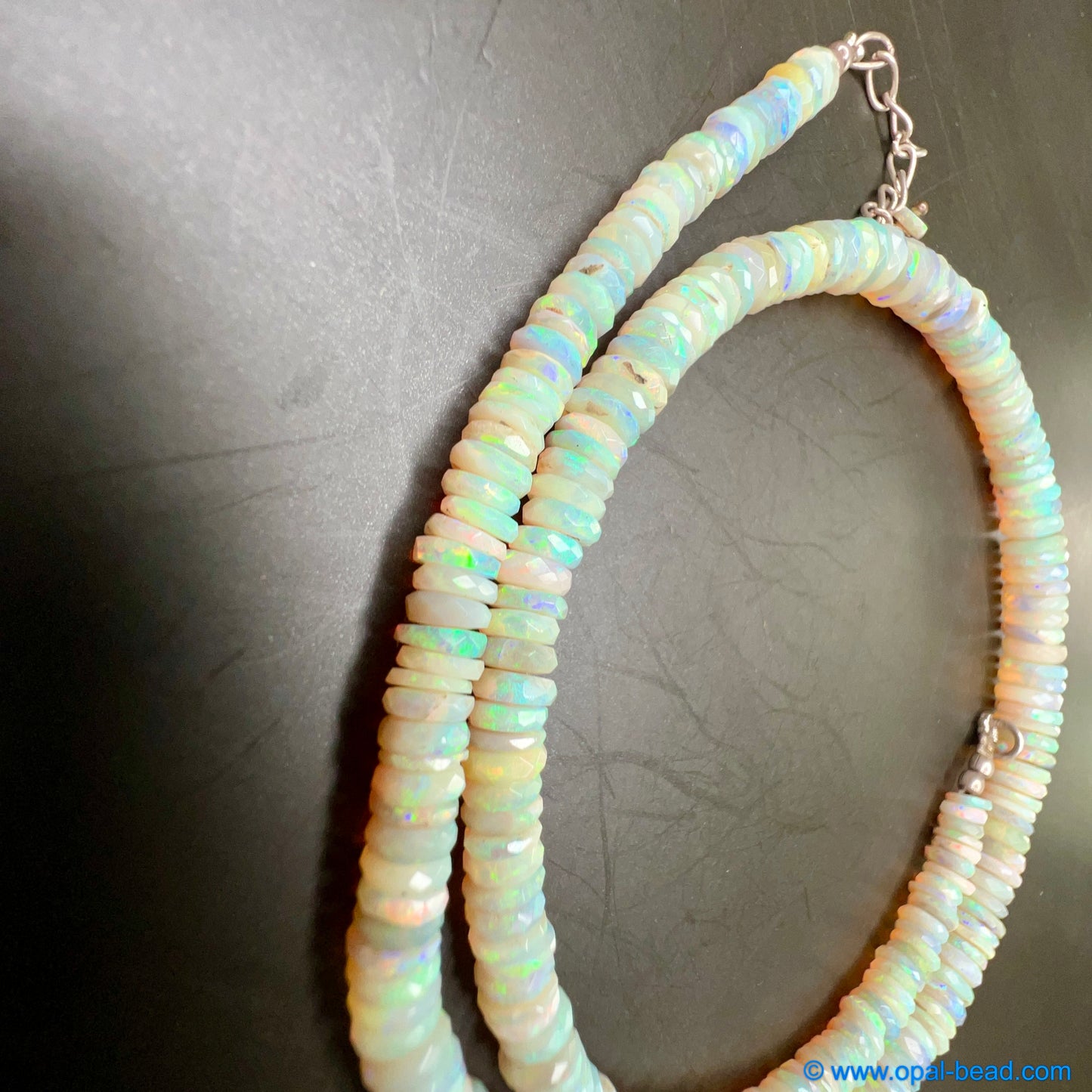 Australian White  Opal Rondelle  Bead Necklace  108 ct 0036 *