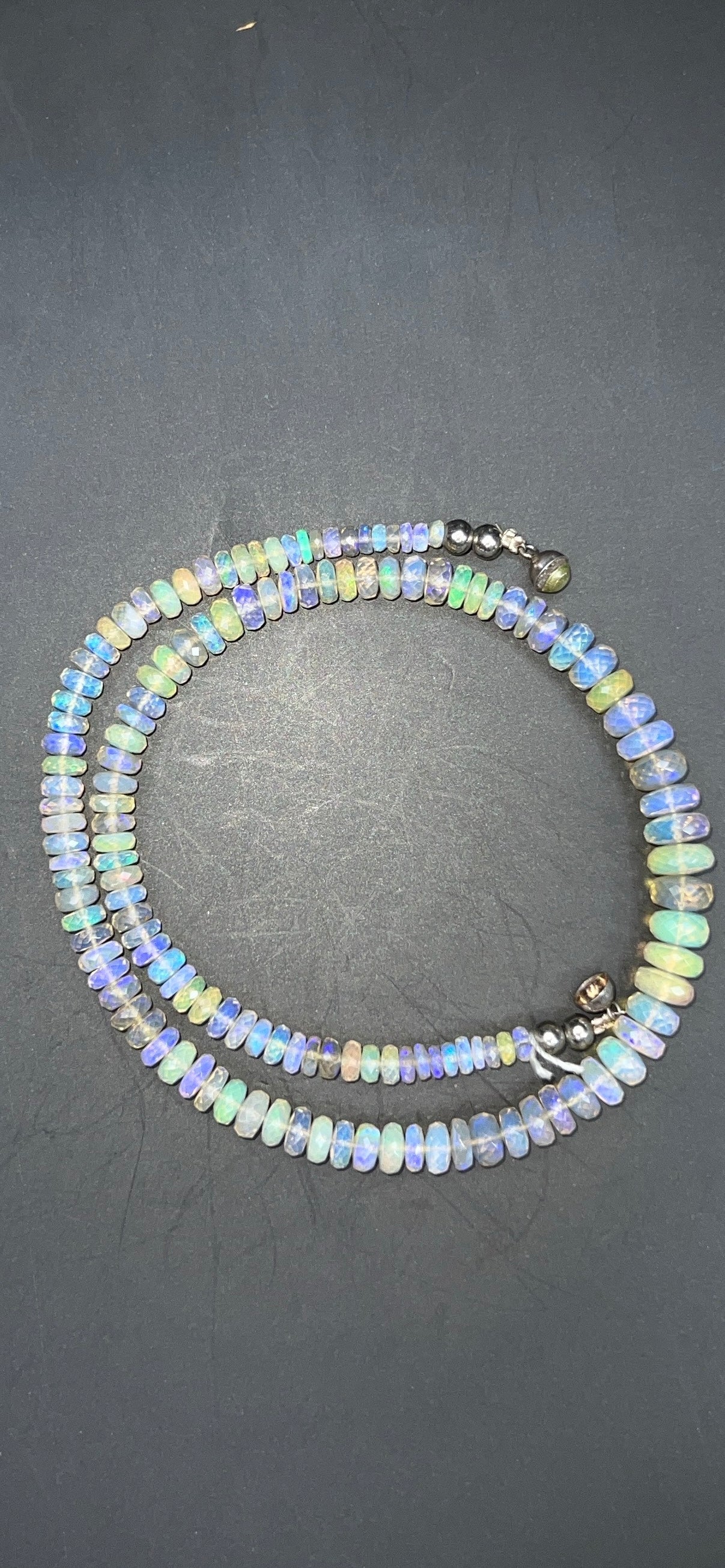 Australian Black Opal Crystal Faceted Bead Necklace 120 ct 0040