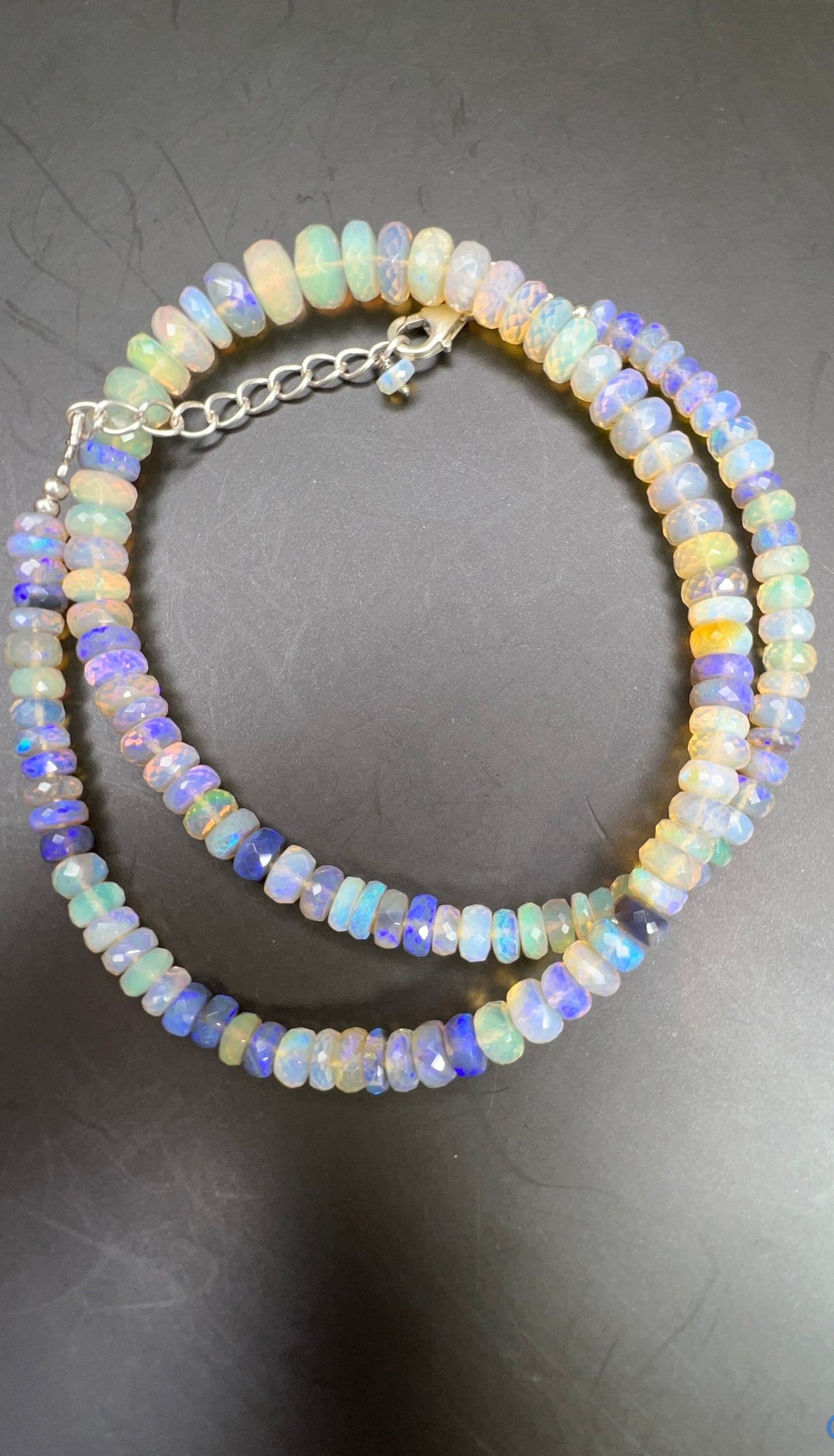 Australian Black Opal Crystal Faceted Bead Necklace 116 ct 0041