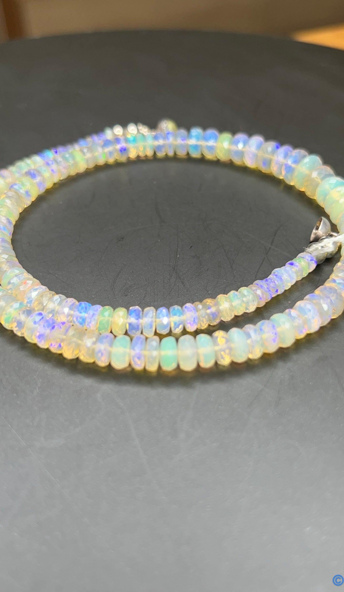 Australian Black Opal Crystal Faceted Bead Necklace 120 ct 0040