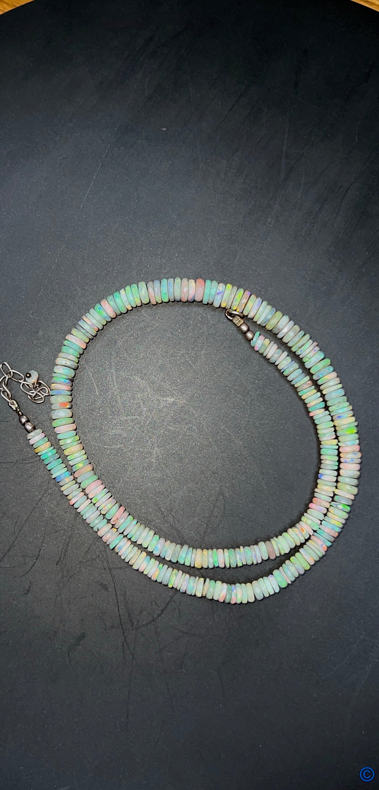 Australian White  Opal Rondelle  Bead Necklace  108 ct 0036 *