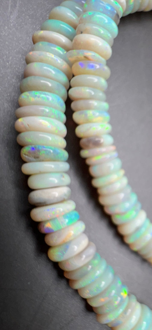 Australian White  Opal Rondelle  Bead Necklace  108 ct 0036 *