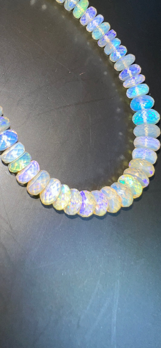 Australian Black Opal Crystal Faceted Bead Necklace 120 ct 0040