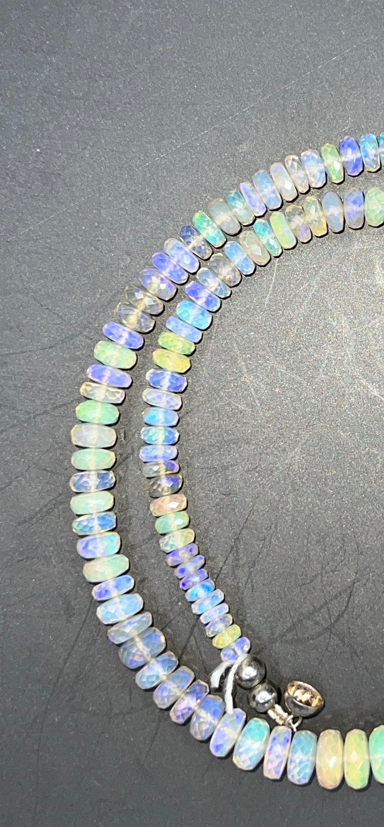 Australian Black Opal Crystal Faceted Bead Necklace 120 ct 0040