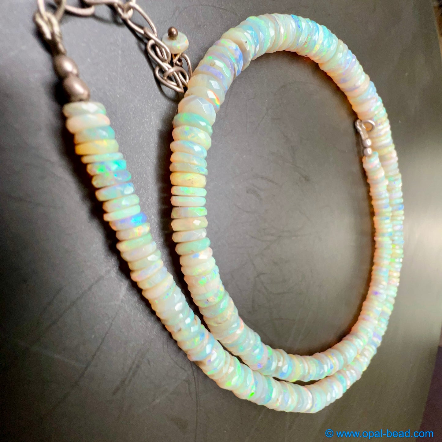 Australian White  Opal Rondelle  Bead Necklace  108 ct 0036 *