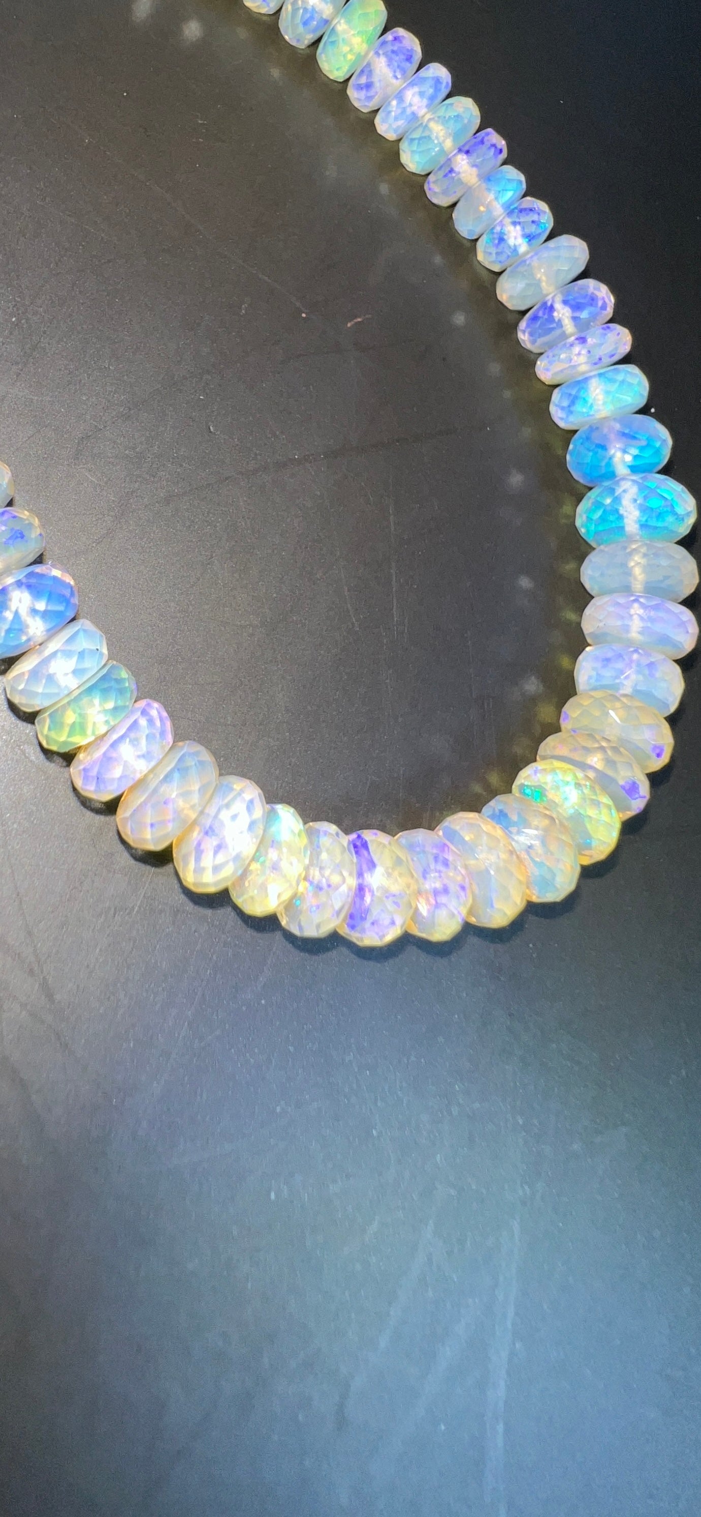 Australian Black Opal Crystal Faceted Bead Necklace 116 ct 0039