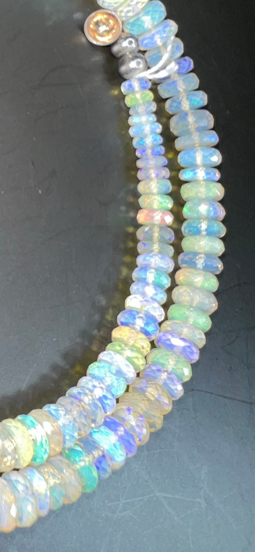 Australian Black Opal Crystal Faceted Bead Necklace 120 ct 0040