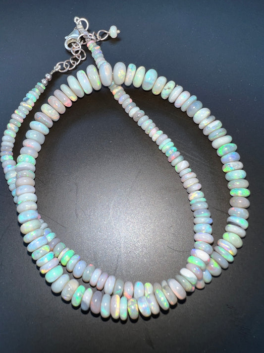 Southern Sky Semi-Black Lightning Ridge Opal Rondel Necklace - 20 Inches with Clasp 003