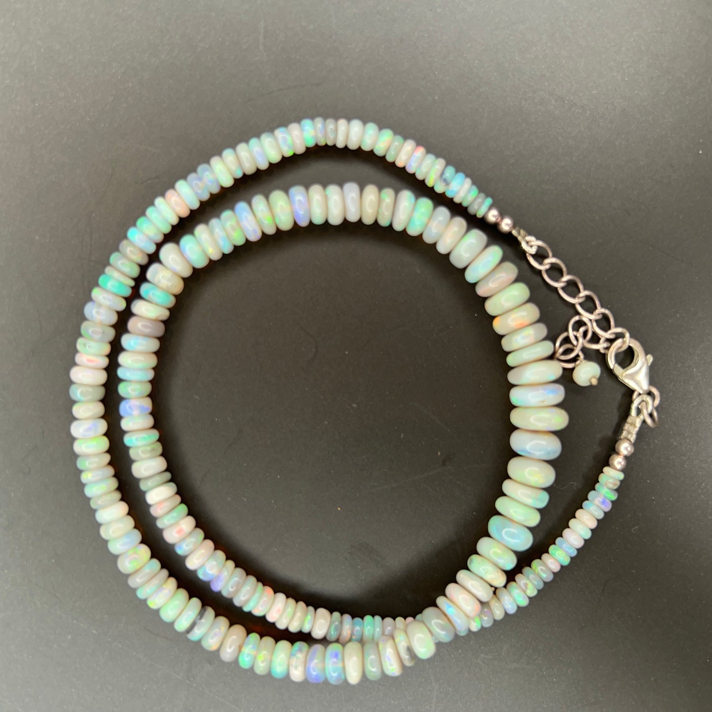 Southern Sky Semi-Black Lightning Ridge Opal Rondel Necklace - 20 Inches with Clasp 003