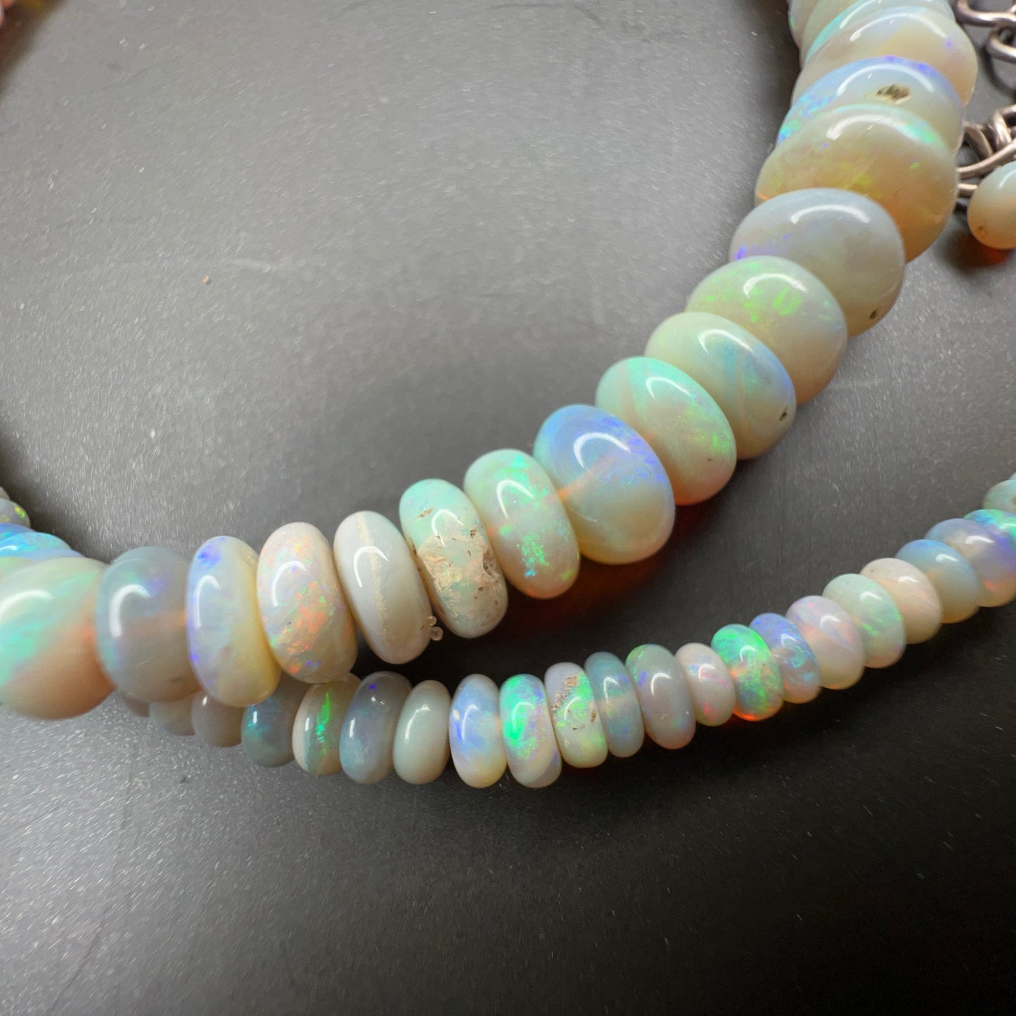 Southern Sky Semi-Black Lightning Ridge Opal Rondel Necklace - 20 Inches with Clasp 003