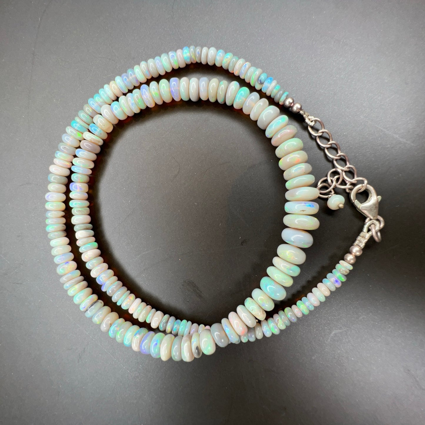 Southern Sky Semi-Black Lightning Ridge Opal Rondel Necklace - 20 Inches with Clasp 003