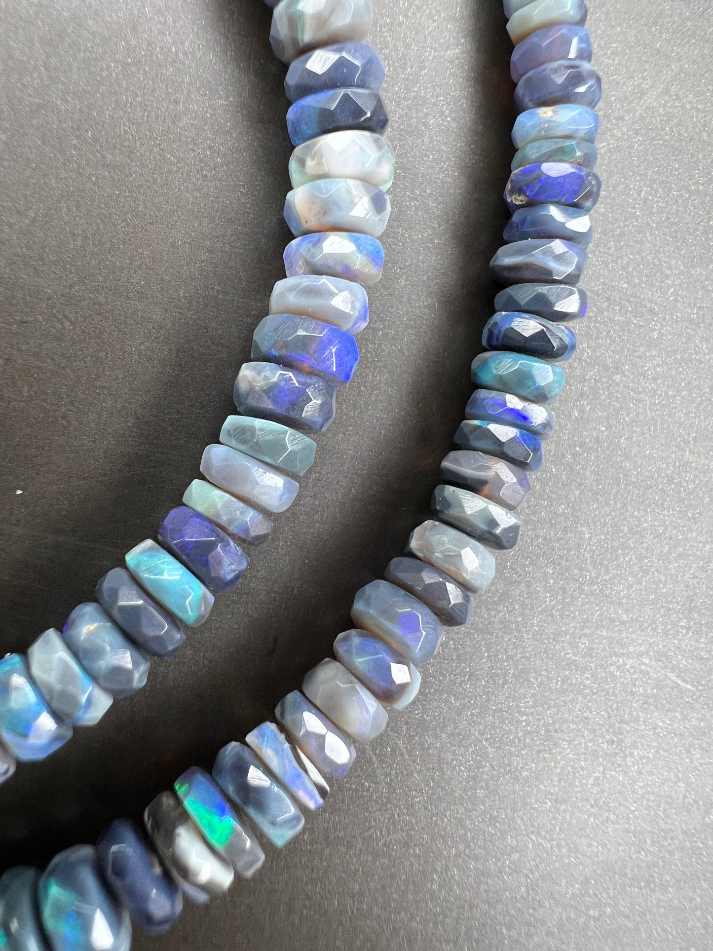 Lightning Ridge Black Opal Bead Necklace - 20 Inches, Sterling Silver Clasp 76 ct 002