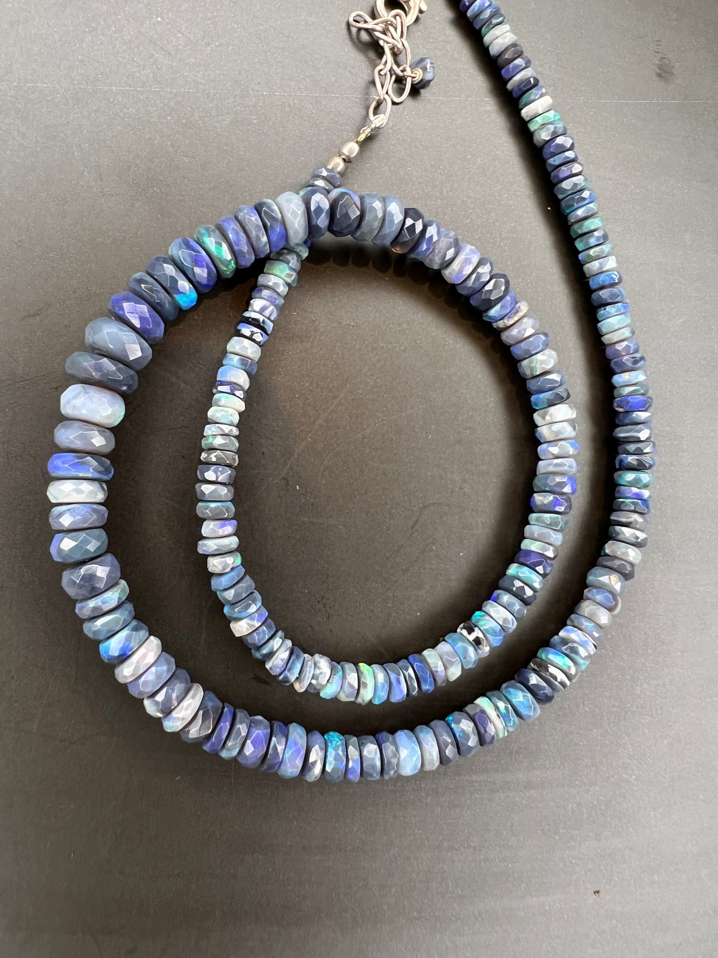 Lightning Ridge Black Opal Bead Necklace - 20 Inches, Sterling Silver Clasp 76 ct 002