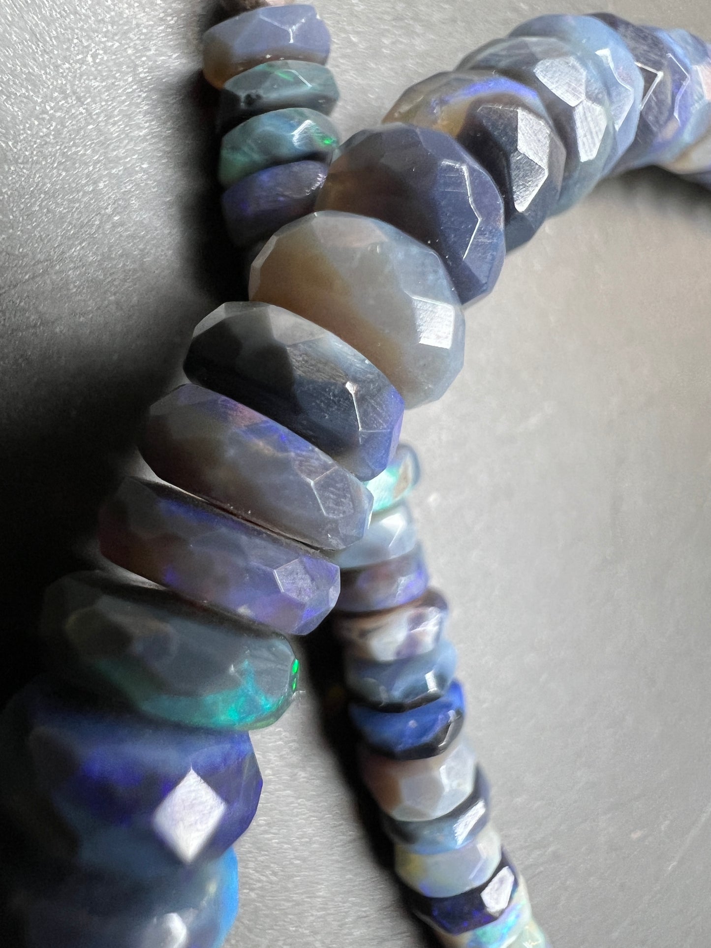 Lightning Ridge Black Opal Bead Necklace - 20 Inches, Sterling Silver Clasp 76 ct 002