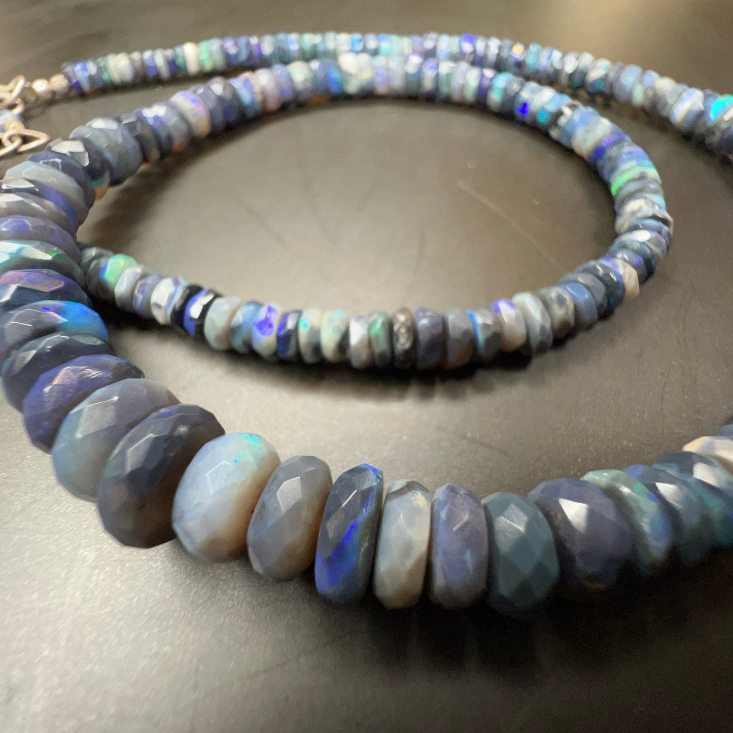 Lightning Ridge Black Opal Bead Necklace - 20 Inches, Sterling Silver Clasp 76 ct 002