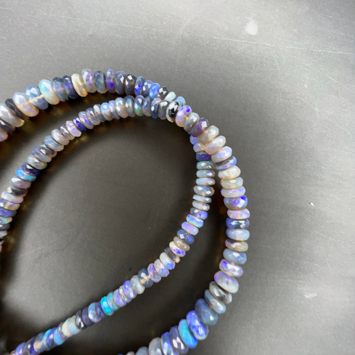 Australian Black Opal Faceted Bead Necklace 100ct 0016