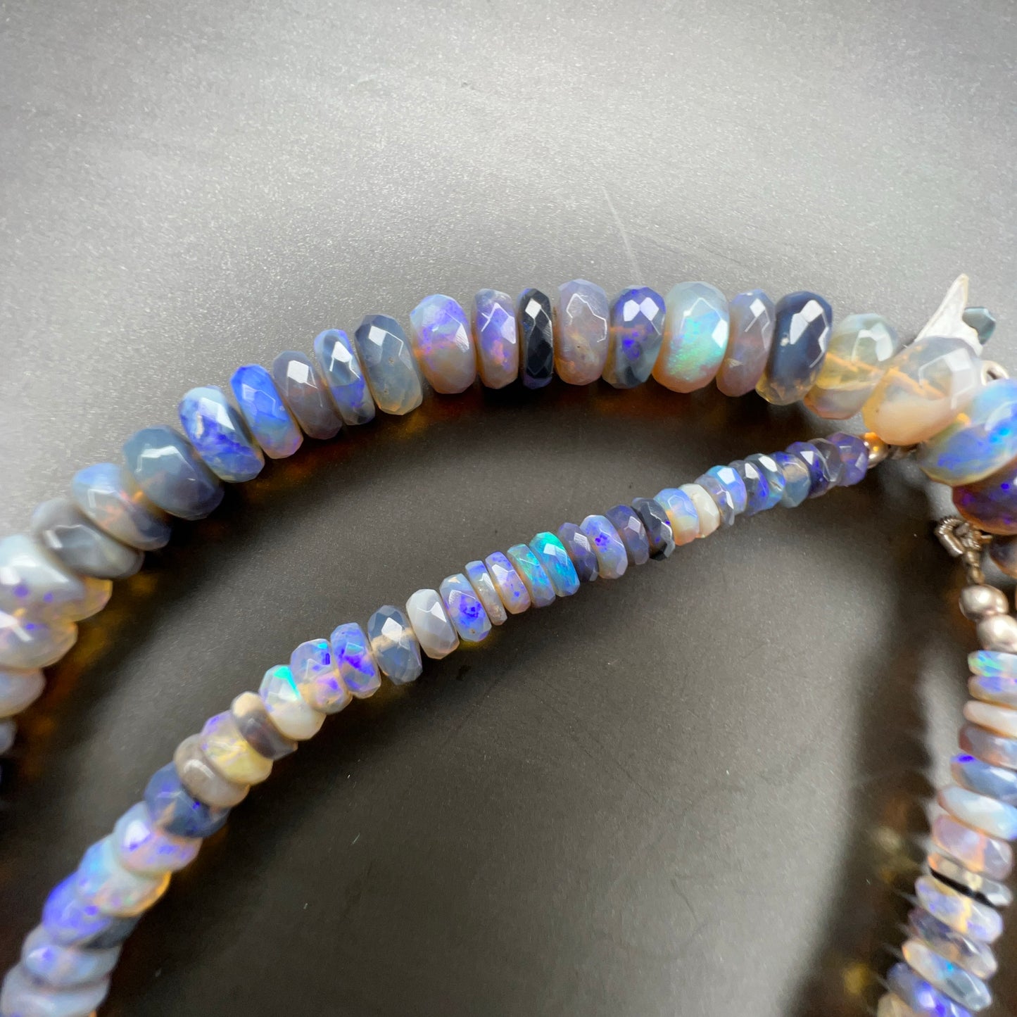 Australian Black Opal Faceted Bead Necklace 100ct 0016