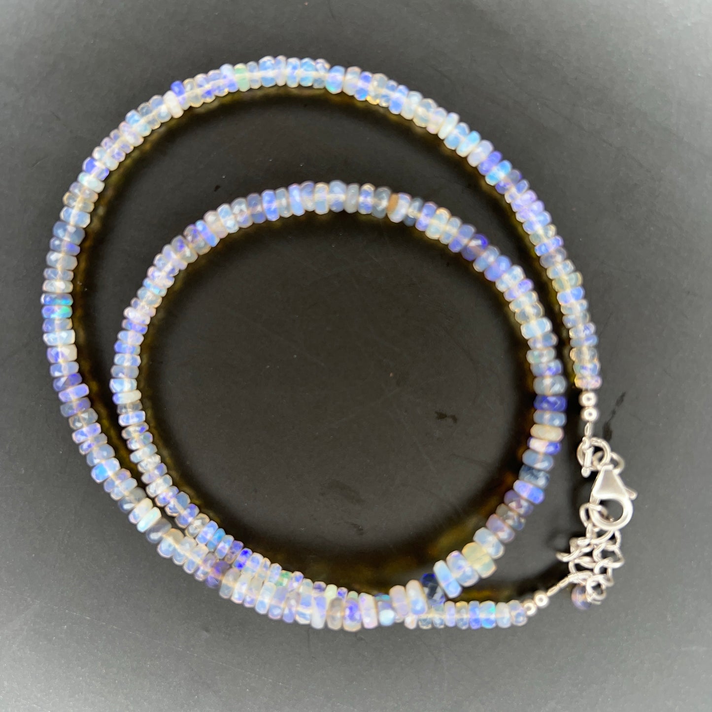 Australian Black Opal Crystal Faceted Bead Necklace- 20 inch 001