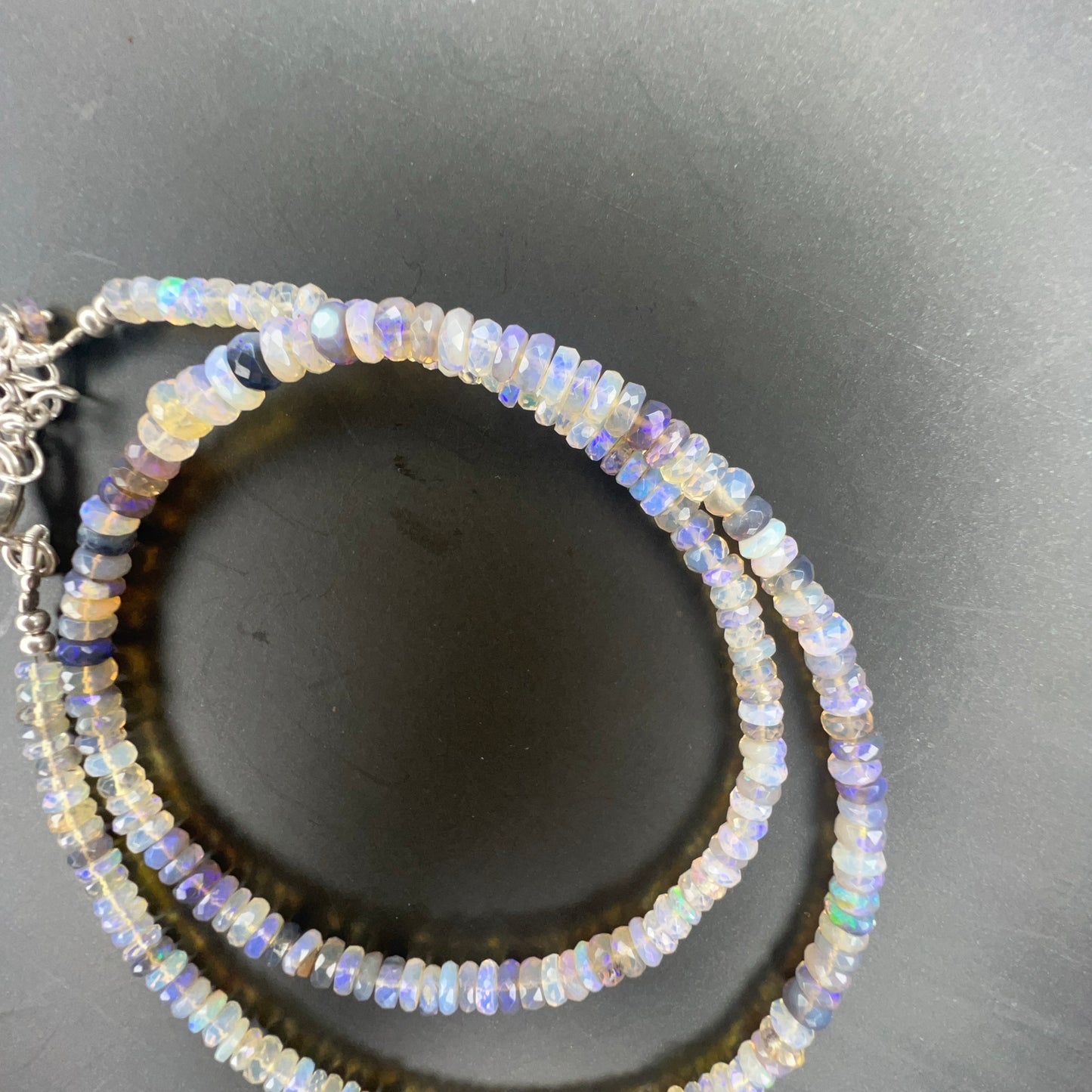 Australian Black Opal Crystal Faceted Bead Necklace- 20 inch 001