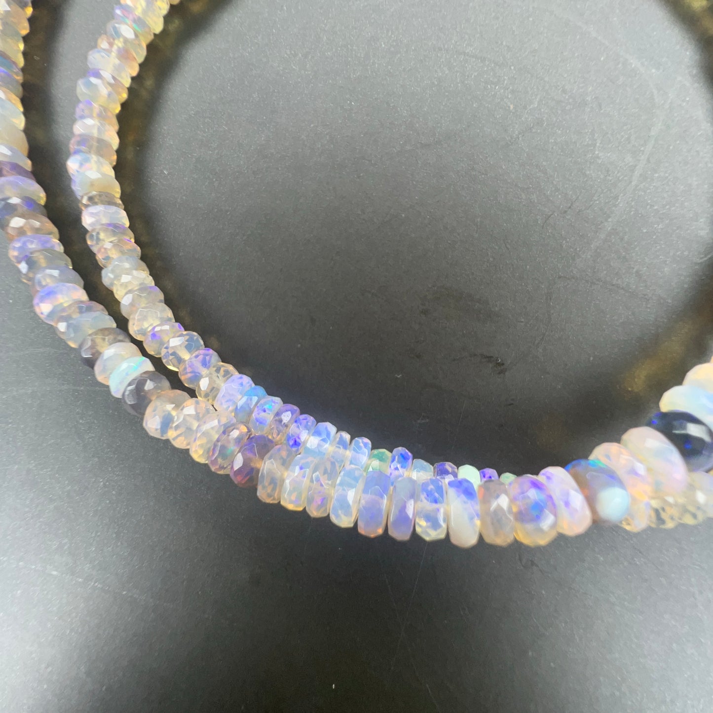 Australian Black Opal Crystal Faceted Bead Necklace- 20 inch 001