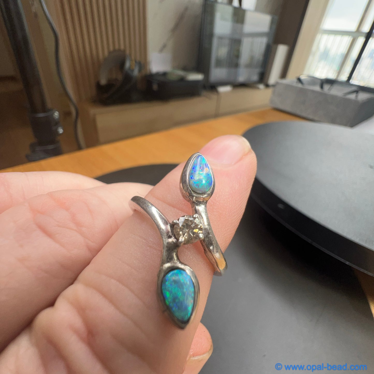 Australian Opal and Diamond Ring - Two Opal Stones with Diamond0022