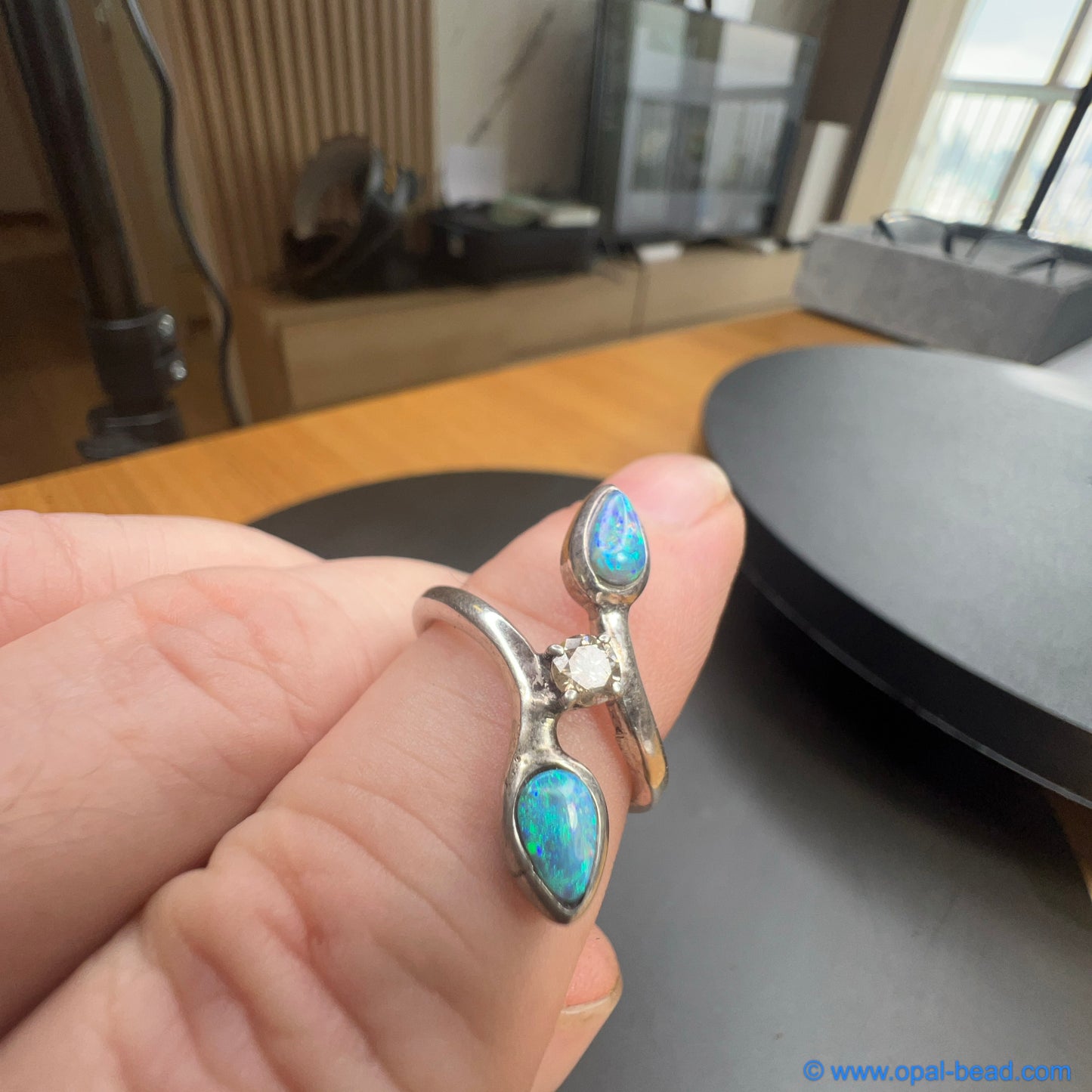 Australian Opal and Diamond Ring - Two Opal Stones with Diamond0022