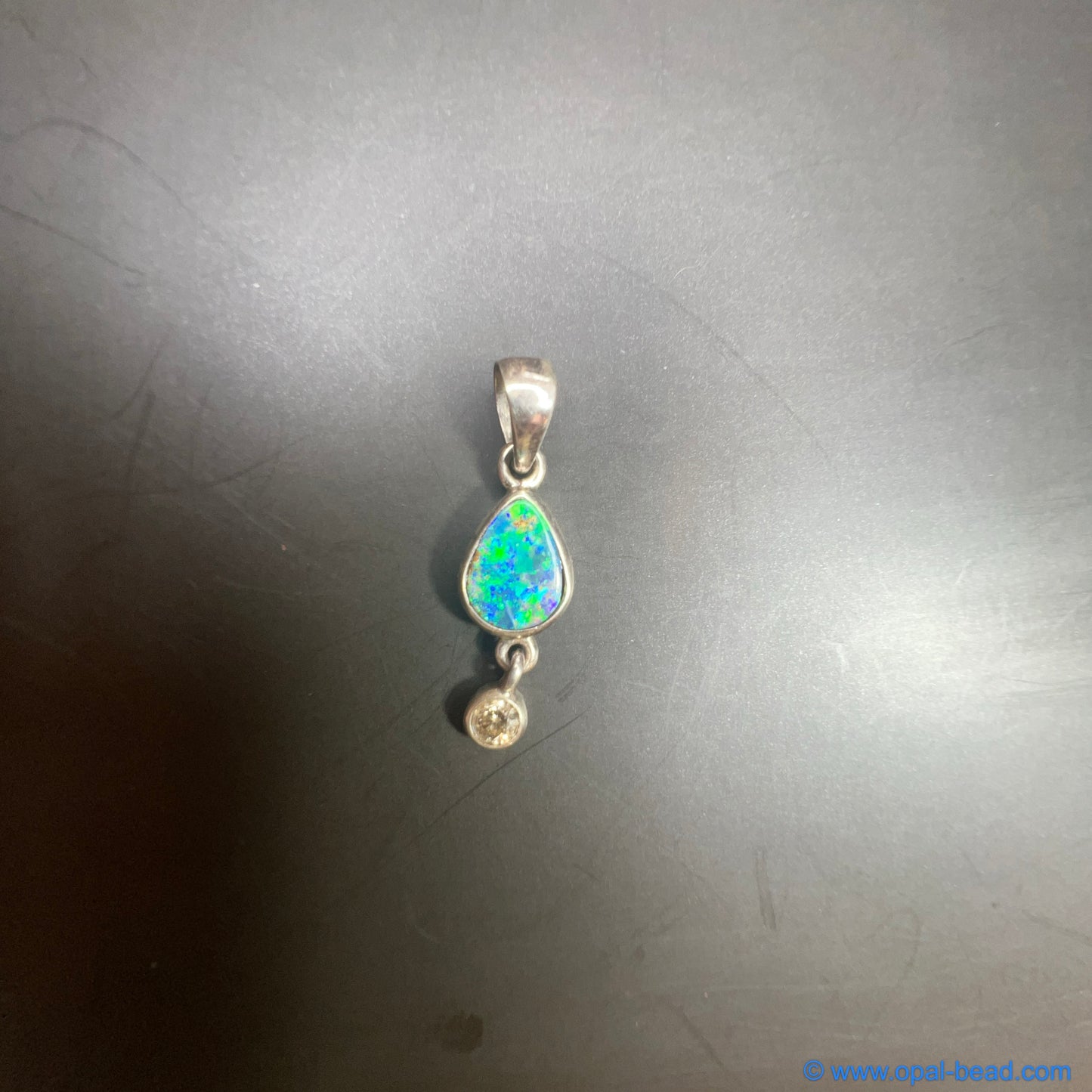 Australian Opal and Diamond Pendant  Sterling Silver 0027