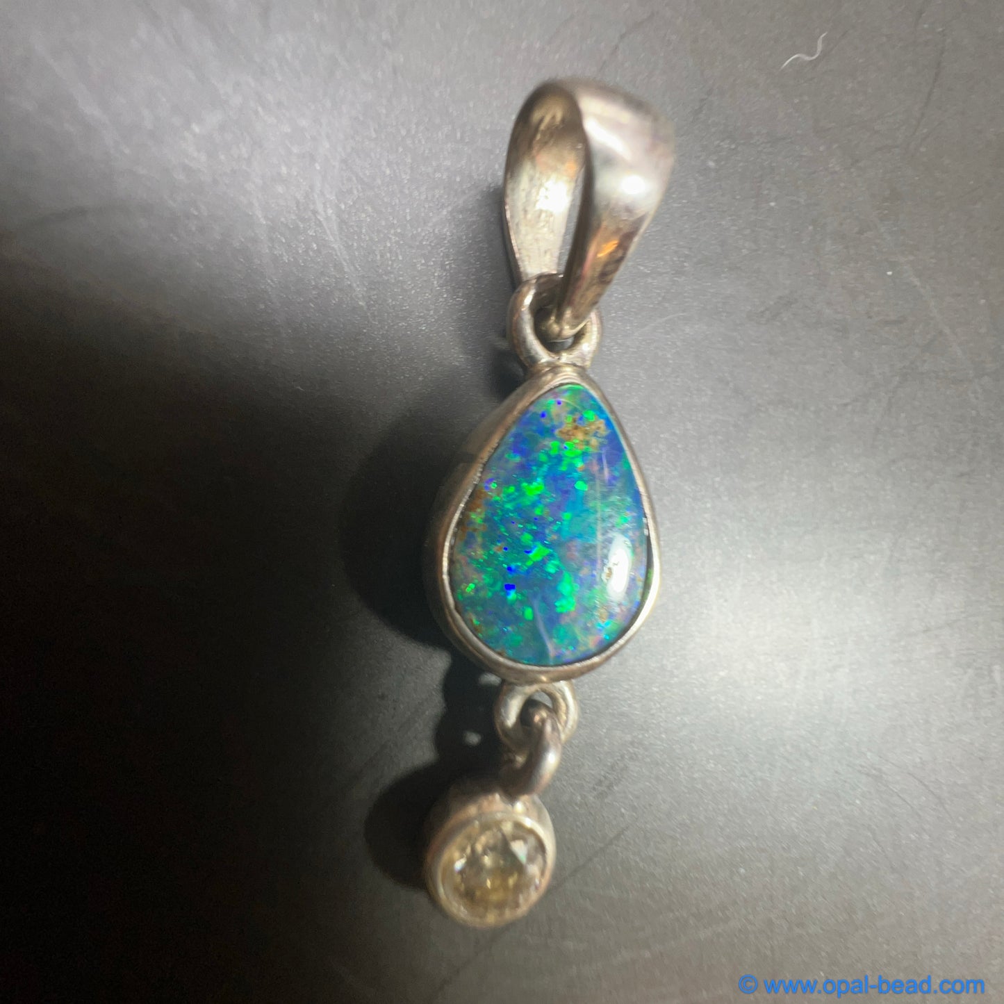 Australian Opal and Diamond Pendant  Sterling Silver 0027