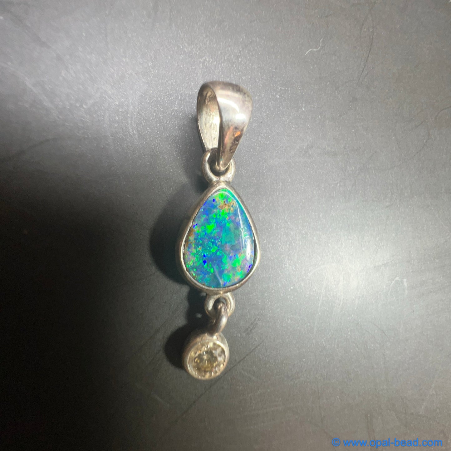 Australian Opal and Diamond Pendant  Sterling Silver 0027