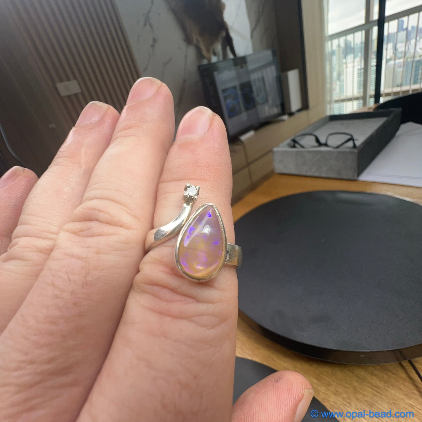 Purple Opal and Diamond Ring, size 10 0026