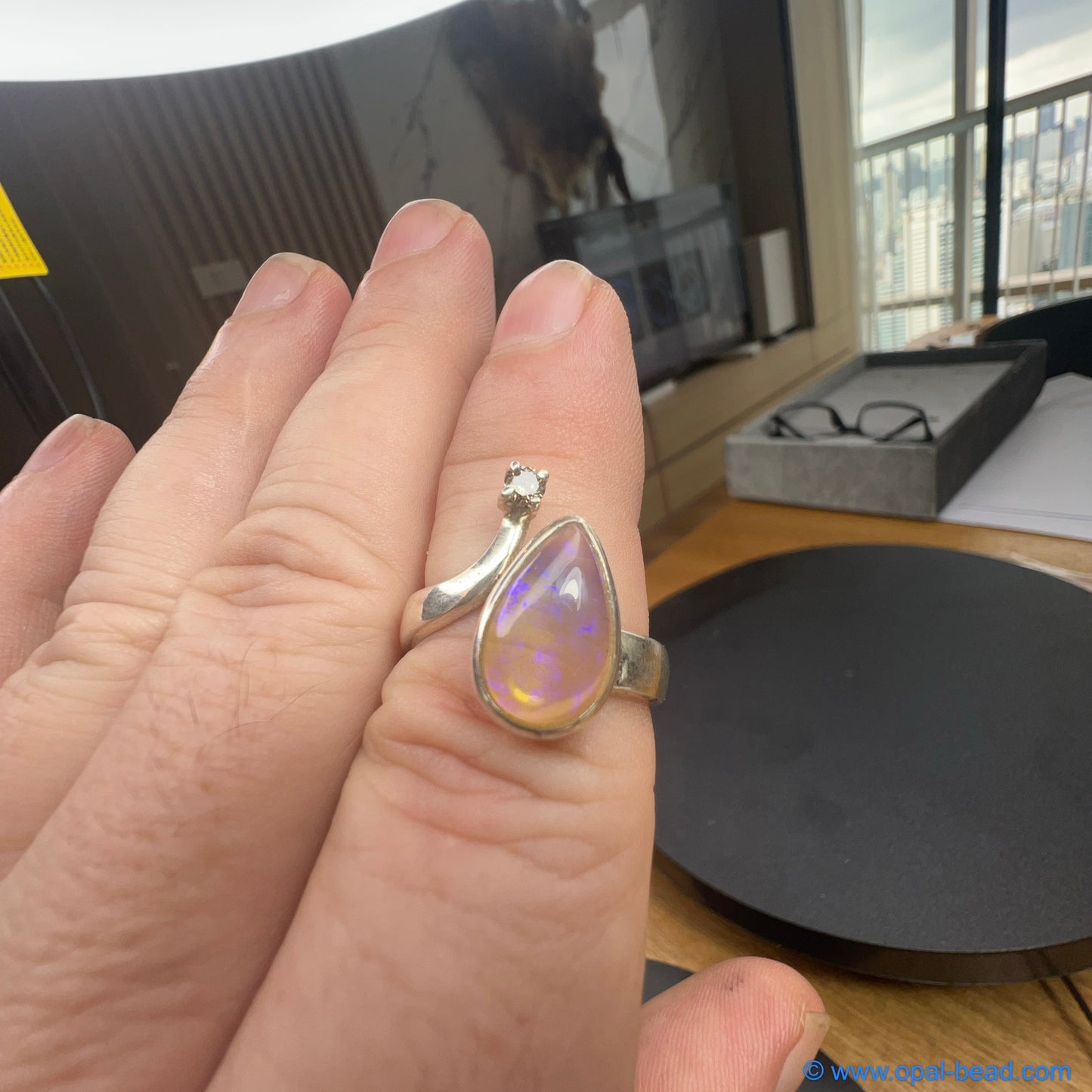 Purple Opal and Diamond Ring, size 10 0026