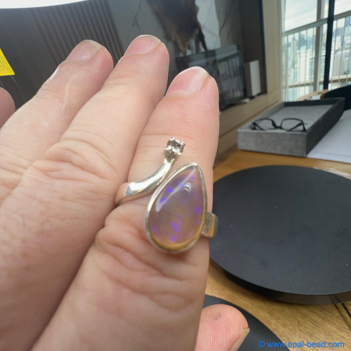 Purple Opal and Diamond Ring, size 10 0026