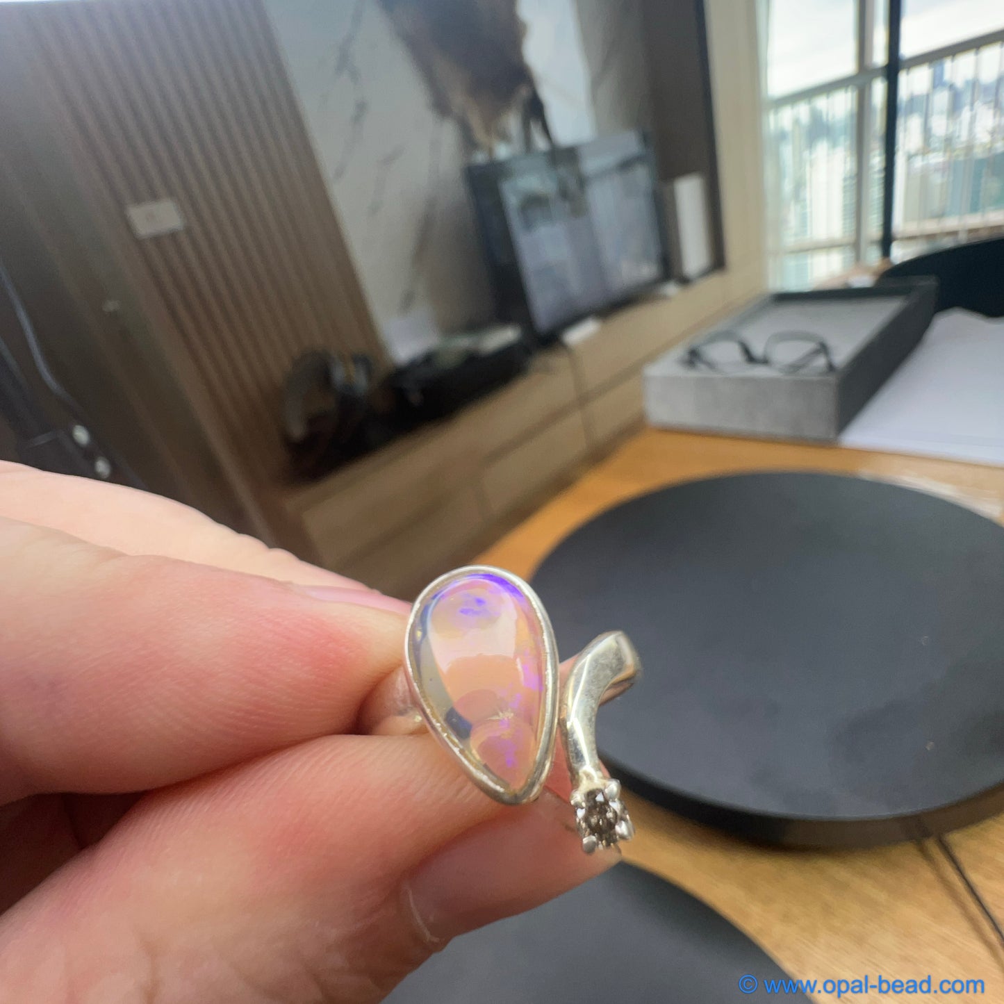 Purple Opal and Diamond Ring, size 10 0026