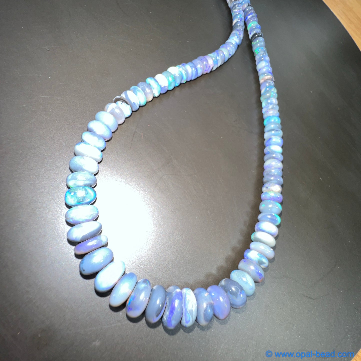 Australian Black Opal Rondelle Bead Necklace 114 ct 0031