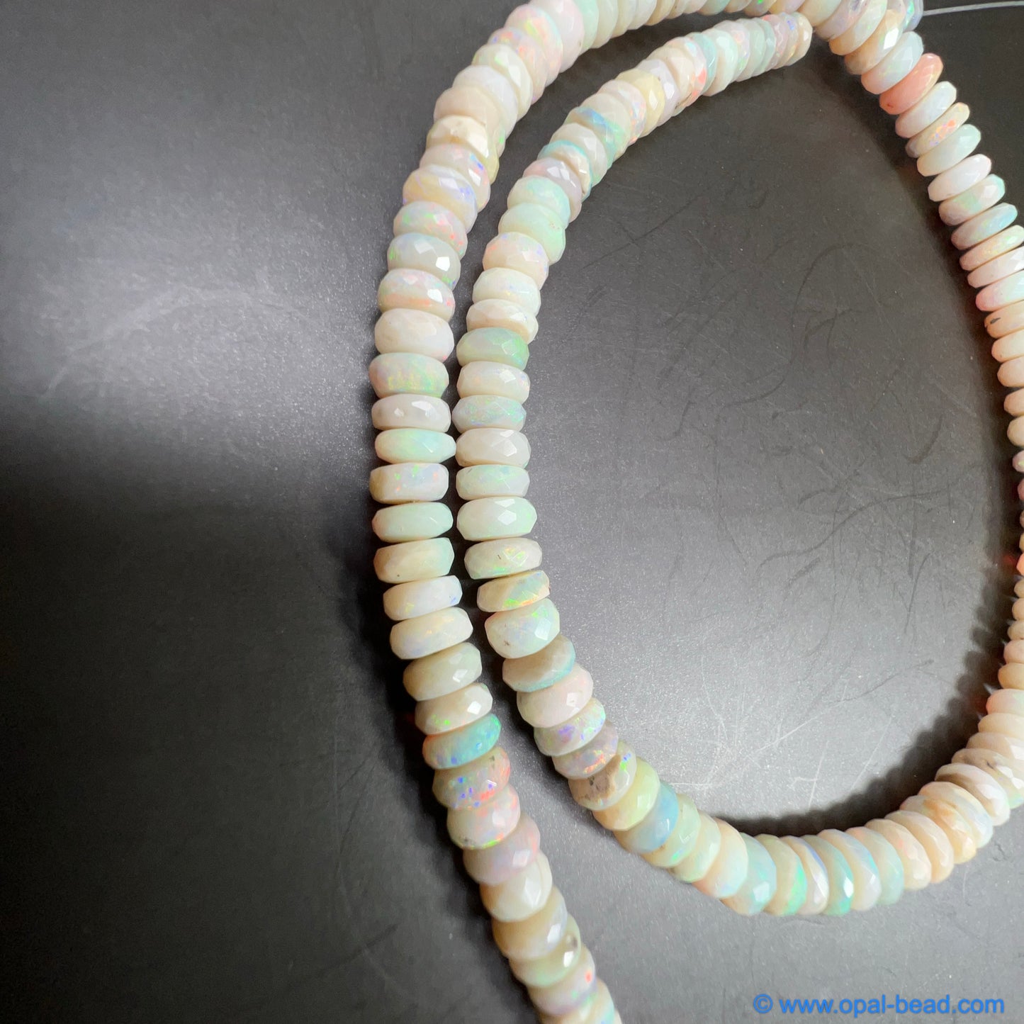 Australian White Opal Faceted  Bead Necklace  80 ct 0033