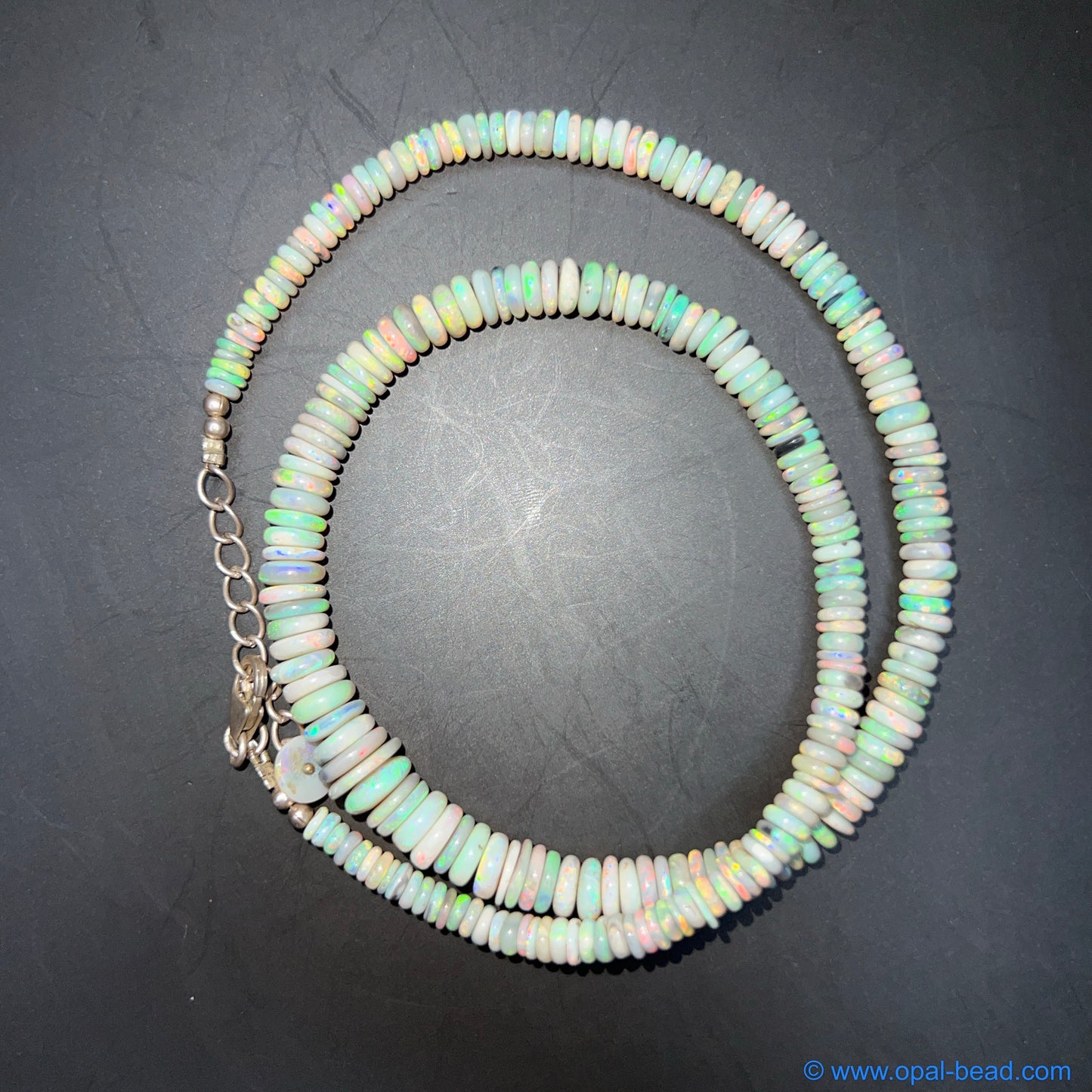 Australian White  Opal Rondelle  Bead Necklace  108 ct 0036 *