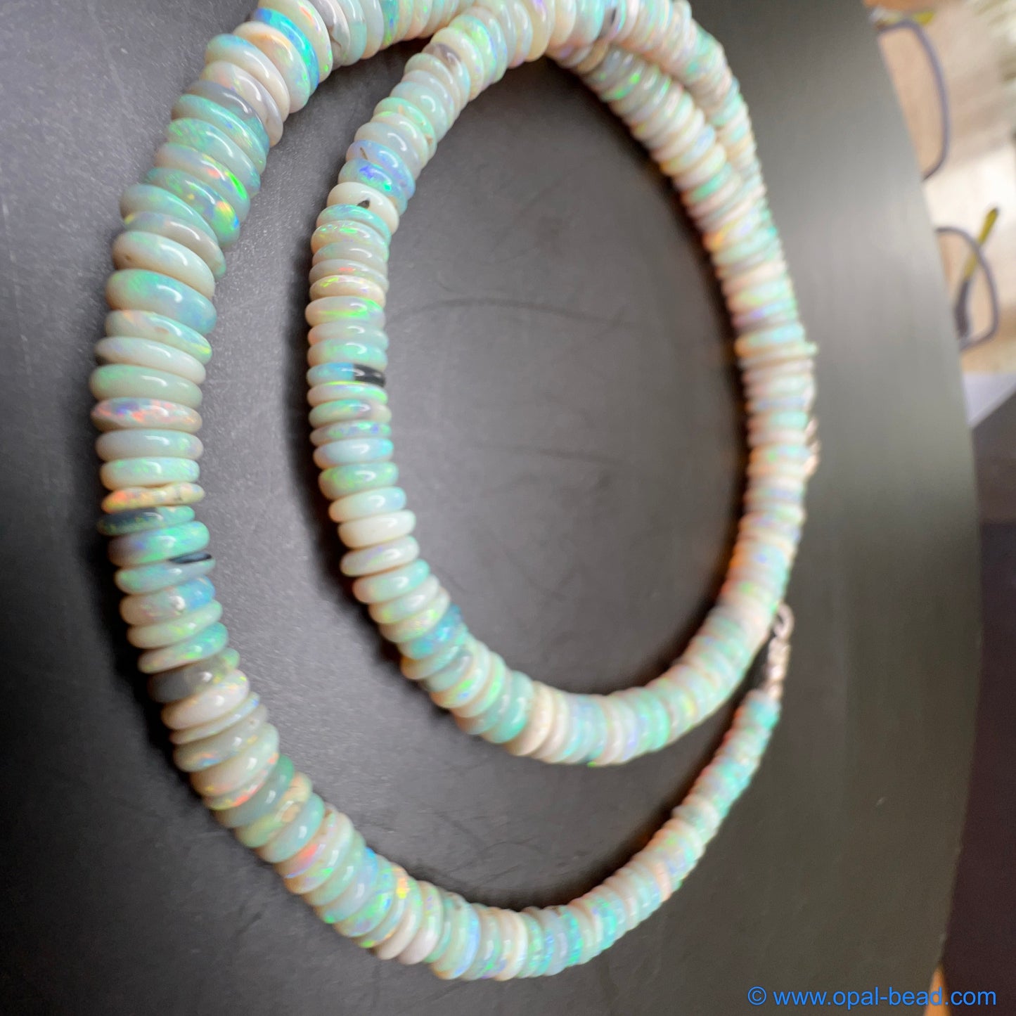 Australian White  Opal Rondelle  Bead Necklace  108 ct 0036 *