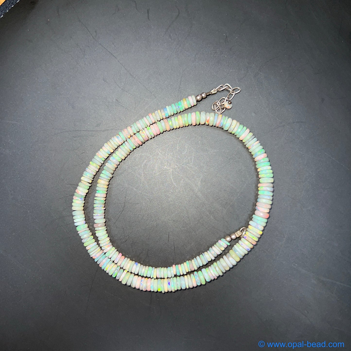 Australian White  Opal Rondelle  Bead Necklace  108 ct 0036 *