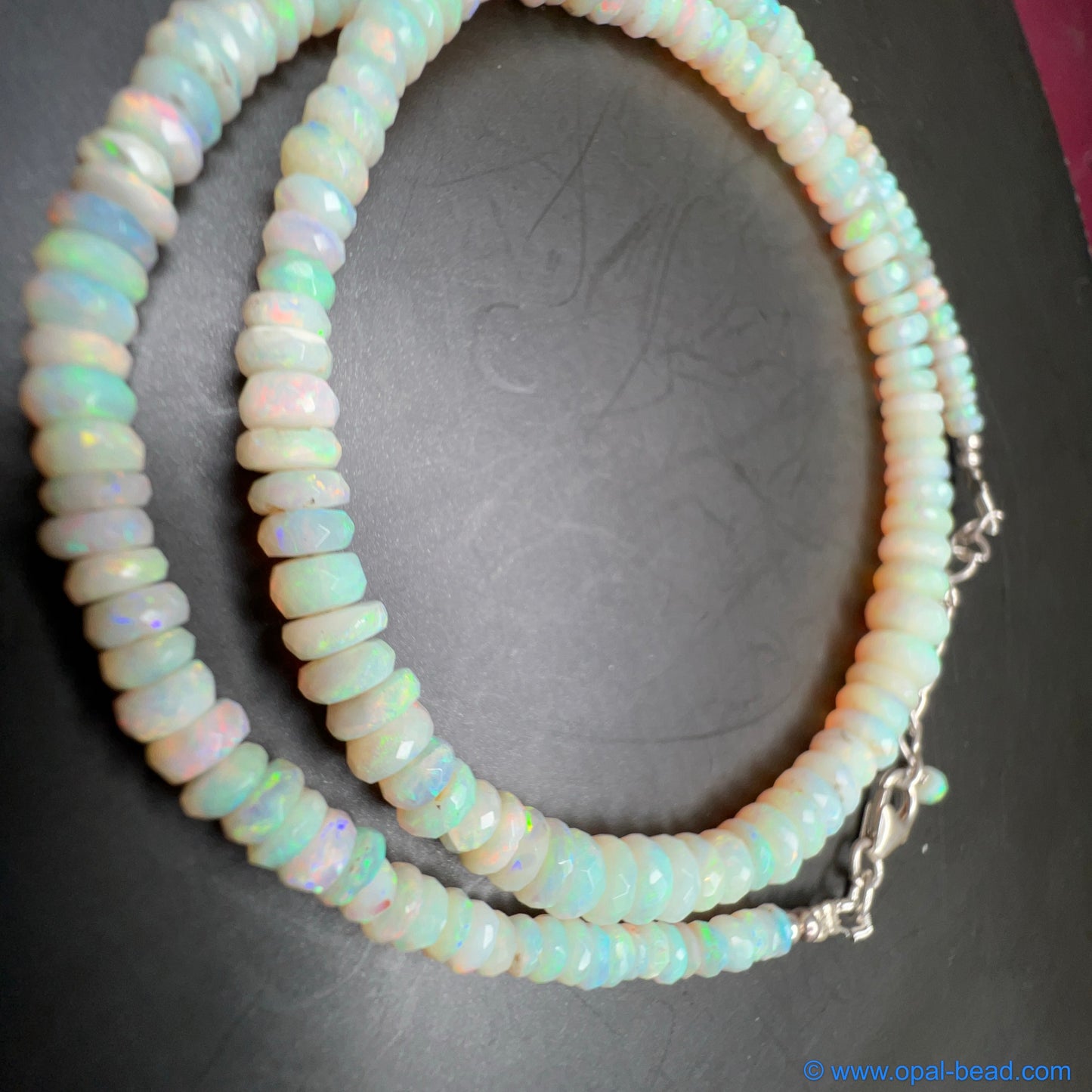 Australian White;Opal Faced Bead Necklace 0034